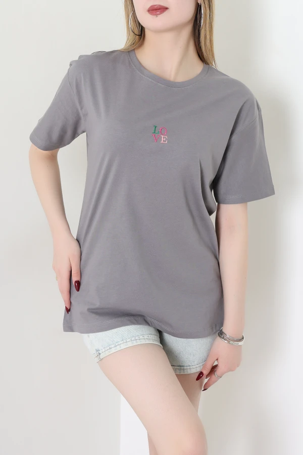 Suprem Nakışlı Oversize Tişört Boyalıgri - 31879.1878.