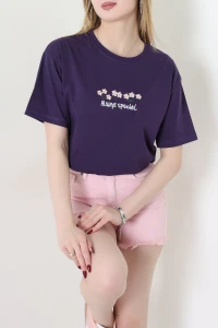 Suprem Nakışlı Oversize Tişört Mor - 31880.1878.