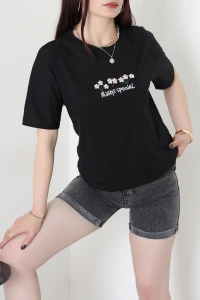 Suprem Nakışlı Oversize Tişört Siyah - 31880.1878.