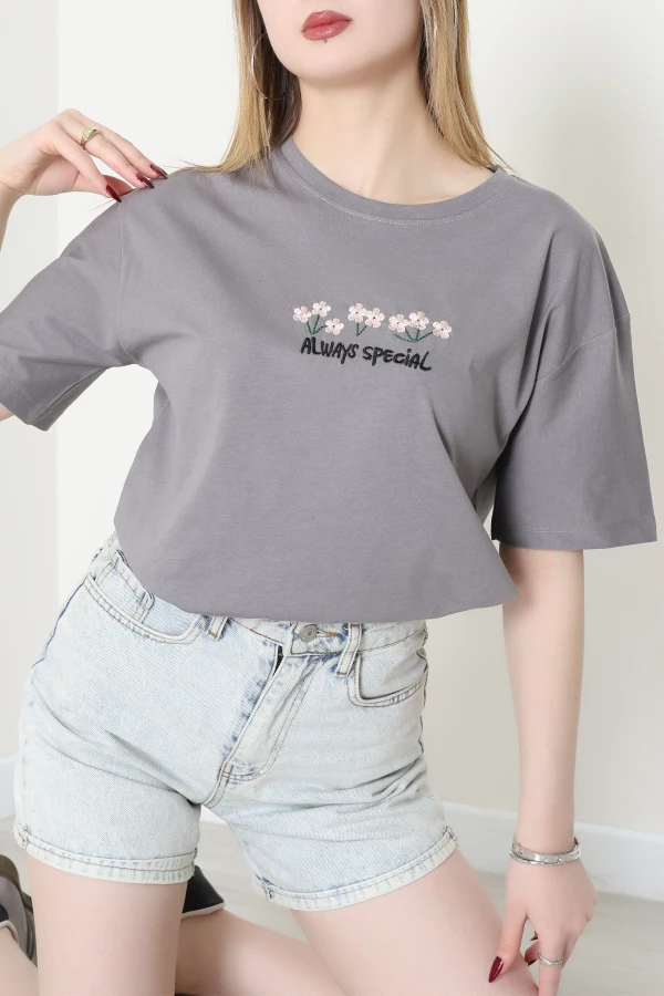 Suprem Nakışlı Oversize Tişört Boyalıgri - 31880.1878.