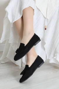 Püsküllü Süet Loafer Babet Siyah - 32422.1846.