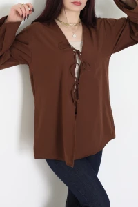 Bağlamalı Terikoton Gömlek Kahve - 32429.1949.