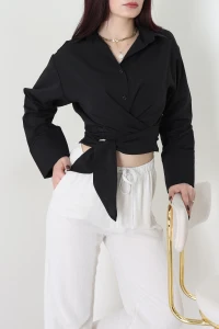 Bağlamalı Terikoton Gömlek Siyah - 32430.1949.