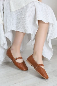 Deri Hasır Örgü Desenli Babet Taba - 32463.1846.