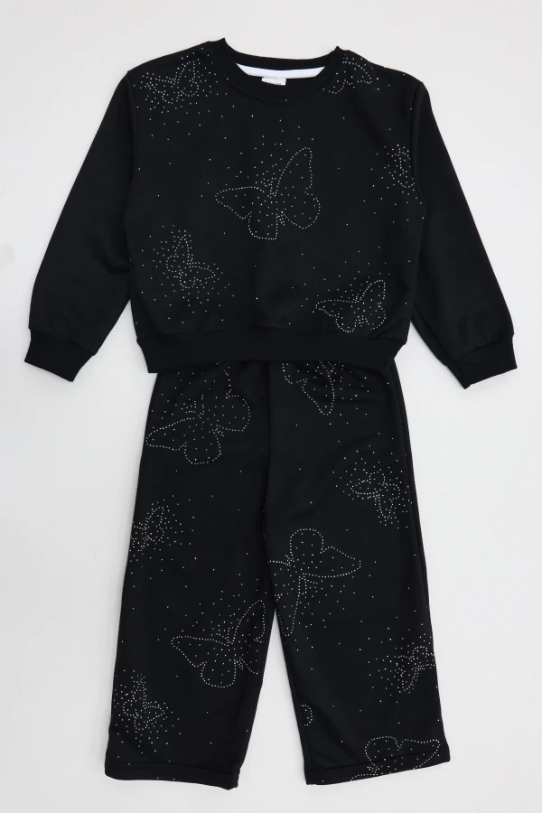 4-10 Yaş İki İplik Şardonsuz Çocuk Takım Siyah - 55122.1776.