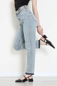 Kemerli Straight Kot Pantolon Buzmavi - 9504787.1968.