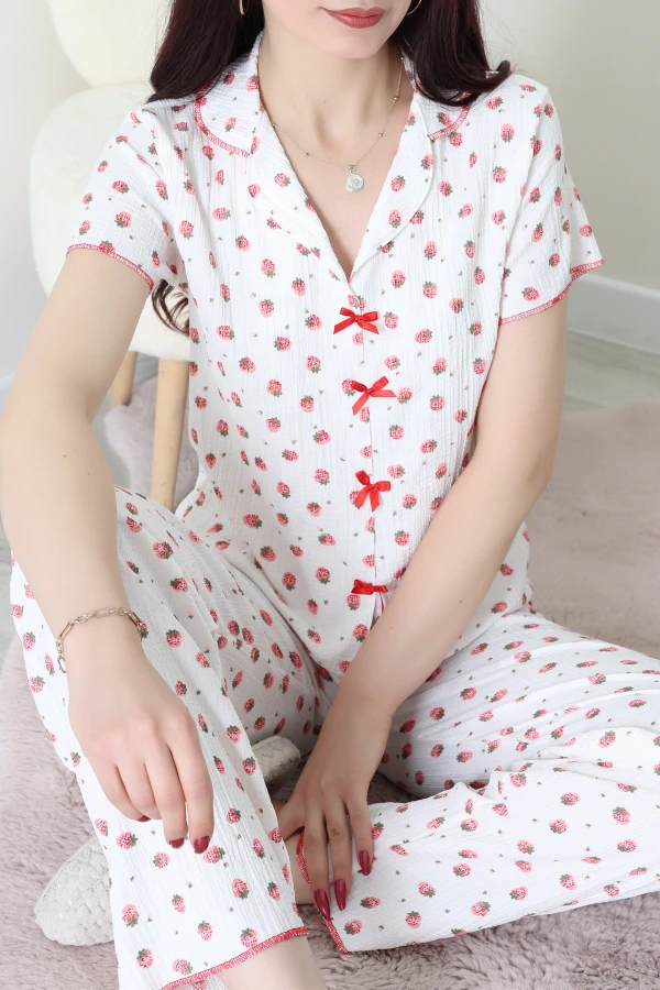 Bürümcük Fiyonklu Pijama Takımı Beyazçilek - 159.1287.