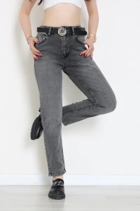 Kemerli Mom Kot Pantolon Gray - 2738840.1968.