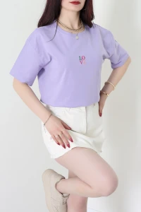 Suprem Nakışlı Oversize Tişört Lila - 31879.1878.