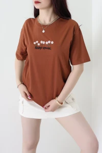 Suprem Nakışlı Oversize Tişört Kiremit - 31880.1878.