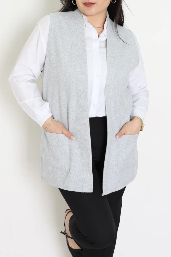 Selanik Kumaş Büyük Beden Yelek Gri - 32221.1731.