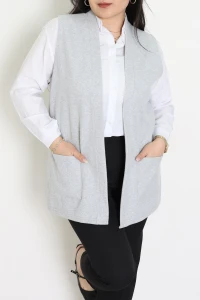 Selanik Kumaş Büyük Beden Yelek Gri - 32221.1731.