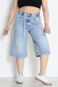 Büyük Beden İp Kemerli Kot Şort Mavi - 3239010.1968.