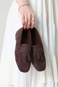 Püsküllü Süet Loafer Babet Kahve - 32422.1846.