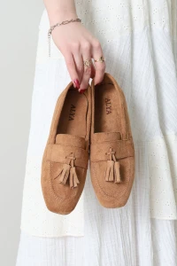 Püsküllü Süet Loafer Babet Taba - 32422.1846.