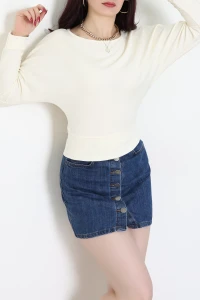 Modal Kumaş Kayık Yaka Bluz Bej - 4118.1247.