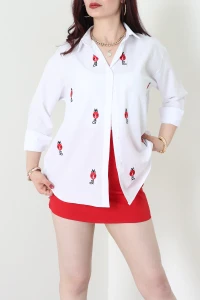 Nakış Detaylı Terıkoton Gömlek Beyaz - 43959.2111.