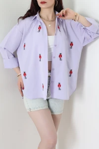 Nakış Detaylı Terıkoton Gömlek Lila - 43959.2111.