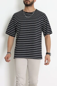 Süprem Çizgili Oversize Erkek Tişört Siyahbeyaz - 71108.1567.