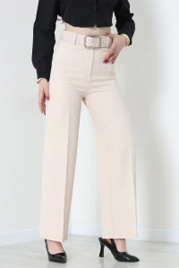 Dabıl Kumaş Kalın Kemerli Palazzo Pantolon Bej - 71205.1920.