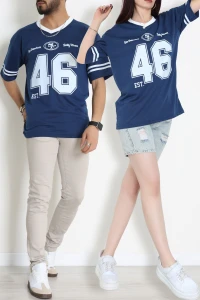 V Yaka Oversize 2 İplik Forma Tişört İndigo - 88101.1878.