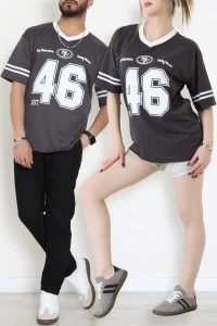 V Yaka Oversize 2 İplik Forma Tişört Antrasit - 88101.1878.