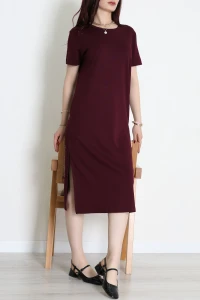 Modal Kumaş Yırtmaçlı Elbise Mürdüm - 1273.275.