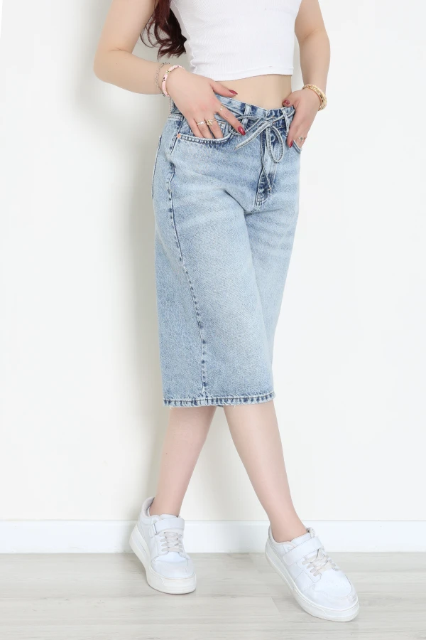 İp Kemerli Kot Şort Mavi - 3227033.1968.