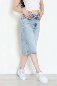 İp Kemerli Kot Şort Mavi - 3227033.1968.