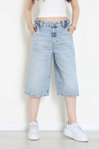 Yanları Tokalı Kot Şort Buzmavi - 3228033.1968.