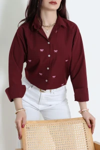 Nakış Detaylı Terıkoton Gömlek Bordo - 43958.2111.