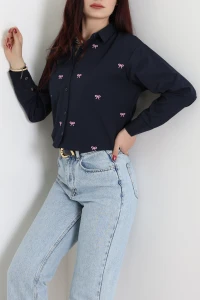 Nakış Detaylı Terıkoton Gömlek Lacivert - 43958.2111.