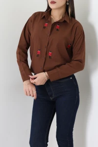 Nakış Detaylı Terıkoton Gömlek Kahve - 43959.2111.