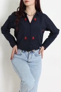 Nakış Detaylı Terıkoton Gömlek Lacivert - 43959.2111.