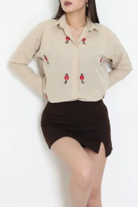 Nakış Detaylı Terıkoton Gömlek Bej - 43959.2111.