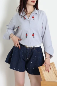 Nakış Detaylı Terıkoton Gömlek Boyalıgri - 43959.2111.