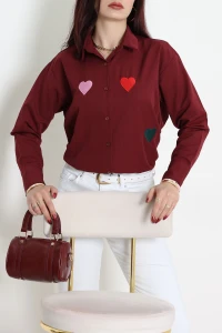 Nakış Detaylı Terıkoton Gömlek Bordo - 43960.2111.