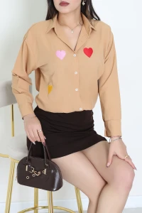 Nakış Detaylı Terıkoton Gömlek Camel - 43960.2111.