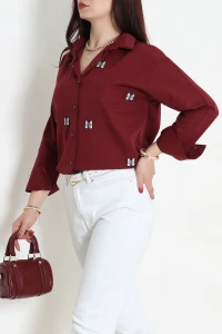 Nakış Detaylı Terıkoton Gömlek Bordo - 43961.2111.
