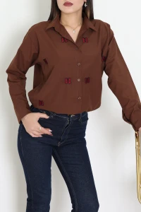 Nakış Detaylı Terıkoton Gömlek Kahve - 43961.2111.