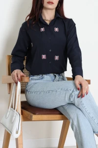 Nakış Detaylı Terıkoton Gömlek Lacivert - 43961.2111.