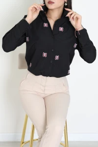 Nakış Detaylı Terıkoton Gömlek Siyah - 43961.2111.