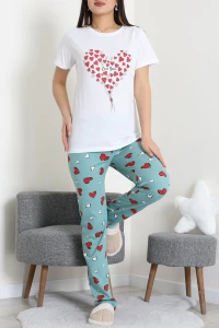 Süprem Baskılı Pijama Takım Beyazçağlayeşili - 50774.1773.