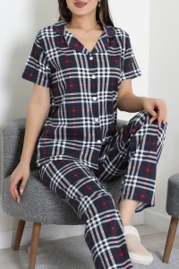 Baskılı Düğmeli Pijama Takım Lacikırmızı - 50776.1773.