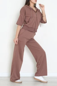 Fermuarlı Kapşonlu Eşofman Takımı Kahve - 52248.1857.