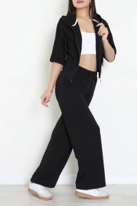 Fermuarlı Kapşonlu Eşofman Takımı Siyah - 52248.1857.