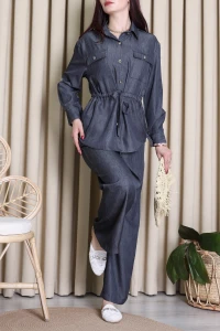 Tensel Kot Gömlek Yaka İkili Takım Antrasit - 5536.2144.