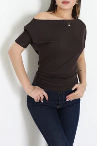 Örme Modal Drapeli Bluz Kahve - 71174.2023.