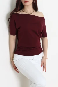 Örme Modal Drapeli Bluz Mürdüm - 71174.2023.