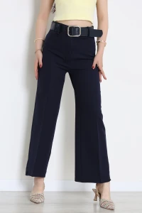 Dabıl Kumaş Kalın Kemerli Palazzo Pantolon Lacivert - 71205.1920.